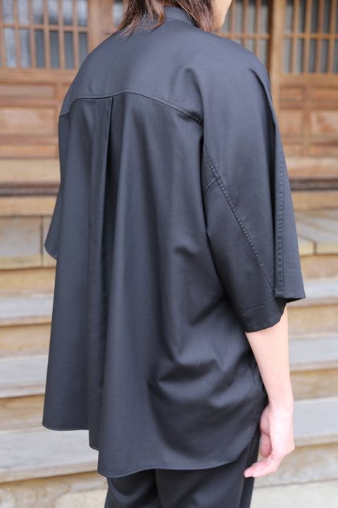 Graphpaper Silk Wool Stand Collar York Short Sleeve Shirt"BLACK"SETUP style.2020.1.25