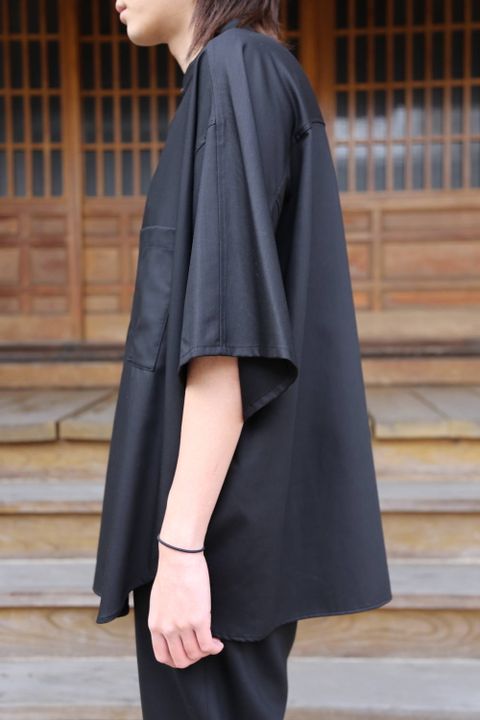 Graphpaper Silk Wool Stand Collar York Short Sleeve Shirt"BLACK"SETUP style.2020.1.25