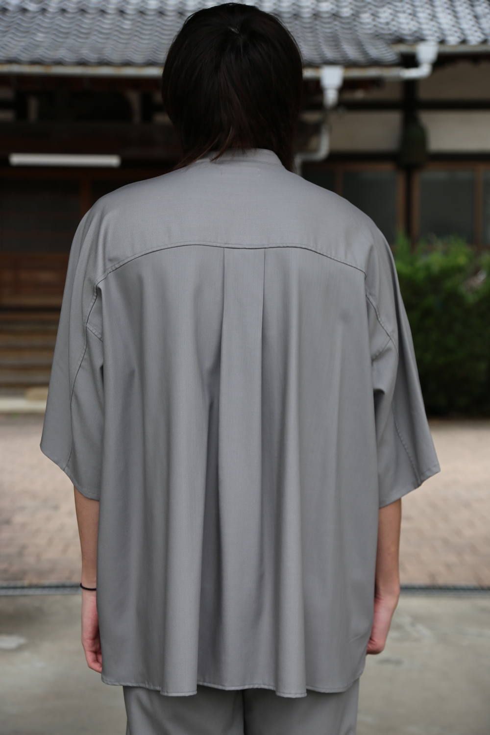Graphpaper  Silk Wool Stand Collar York Short Sleeve Shirt"GRAY"SETUPstlye.2020.1.25