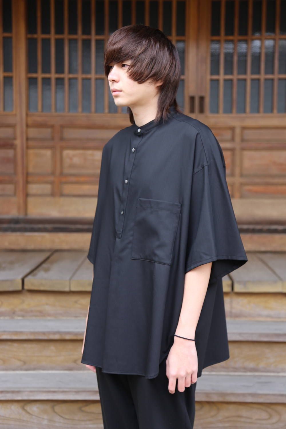 Graphpaper Silk Wool Stand Collar York Short Sleeve Shirt