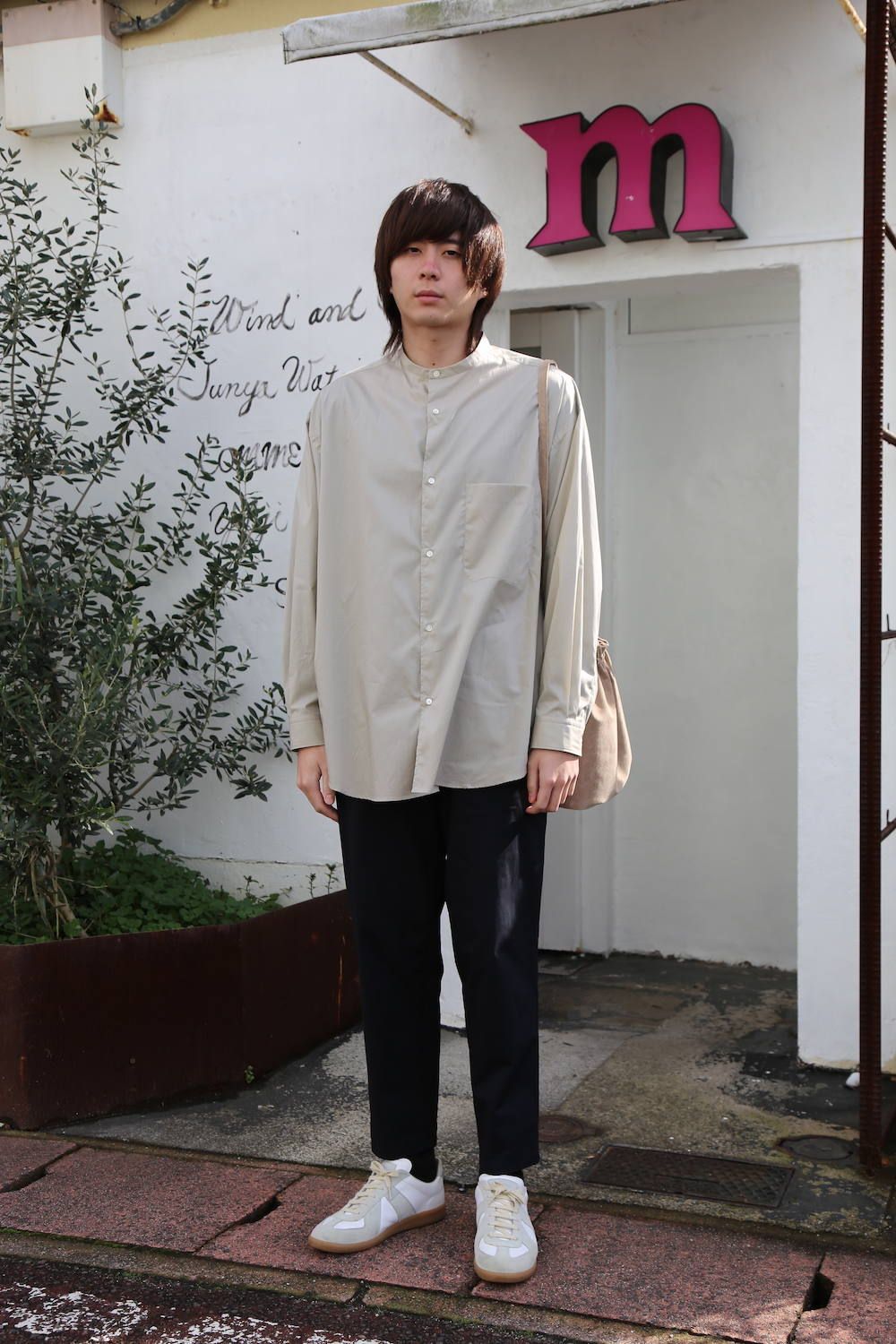 Broad L/S Oversized Band Collar Shirt | hartwellspremium.com