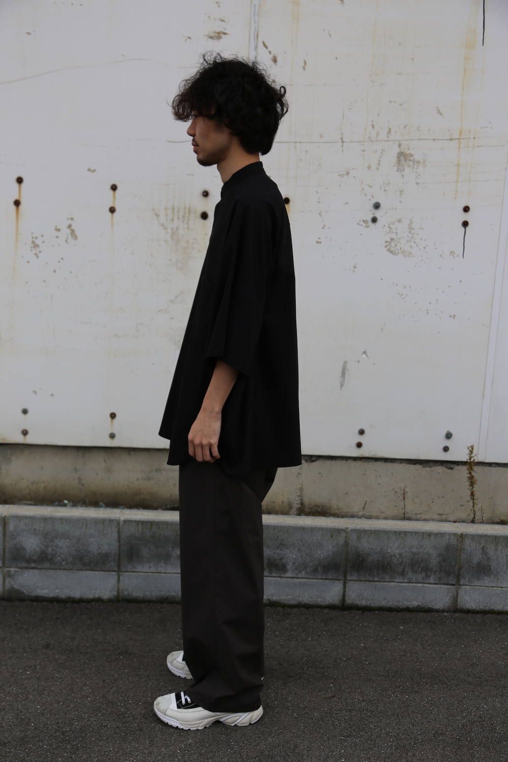 Graphpaper Silk Wool Stand Collar York Short Sleeve Shirt"BLACK"Style.2020.1.25.