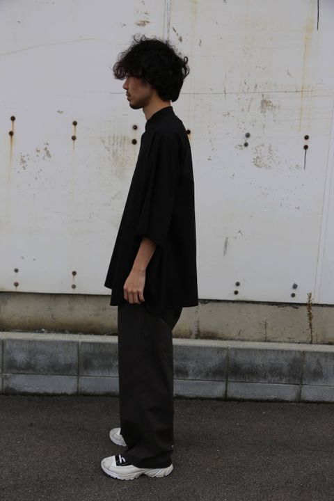 Graphpaper Silk Wool Stand Collar York Short Sleeve Shirt"BLACK"Style.2020.1.25.