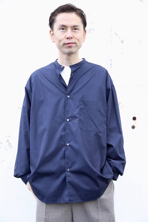 Graphpaper Broad L/S Oversized Band Collar Shirt"NAVY"スタイル.2020.1.28.