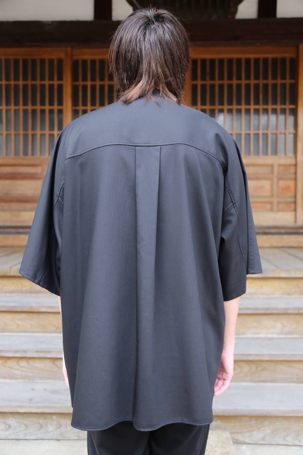 Graphpaper Silk Wool Stand Collar York Short Sleeve Shirt"BLACK"SETUP style.2020.1.25