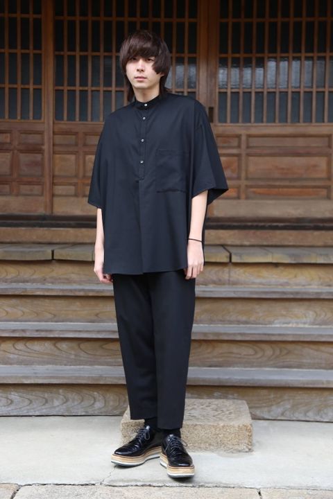 Graphpaper Silk Wool Stand Collar York Short Sleeve Shirt"BLACK"SETUP style.2020.1.25