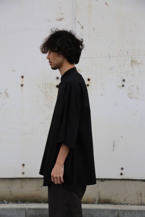 Graphpaper Silk Wool Stand Collar York Short Sleeve Shirt"BLACK"Style.2020.1.25.