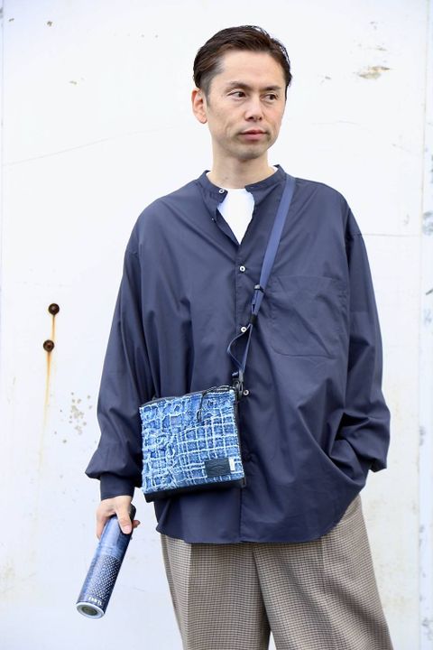 Graphpaper Broad L/S Oversized Band Collar Shirt"NAVY"スタイル.2020.1.28.