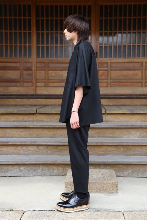 Graphpaper Silk Wool Stand Collar York Short Sleeve Shirt"BLACK"SETUP style.2020.1.25