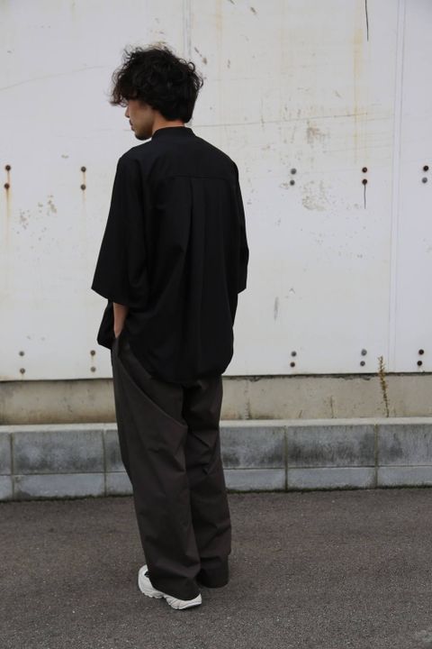 Graphpaper Silk Wool Stand Collar York Short Sleeve Shirt"BLACK"Style.2020.1.25.