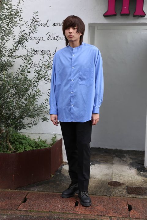 Graphpaper Broad L/S Oversized Band Collar Shirt"BLUE"style.2020.1.19.