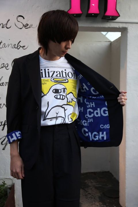 COMME des GARCONS HOMME ウールモヘアトロ×メッシュジャケット"NAVY"スタイル2020.1.12.