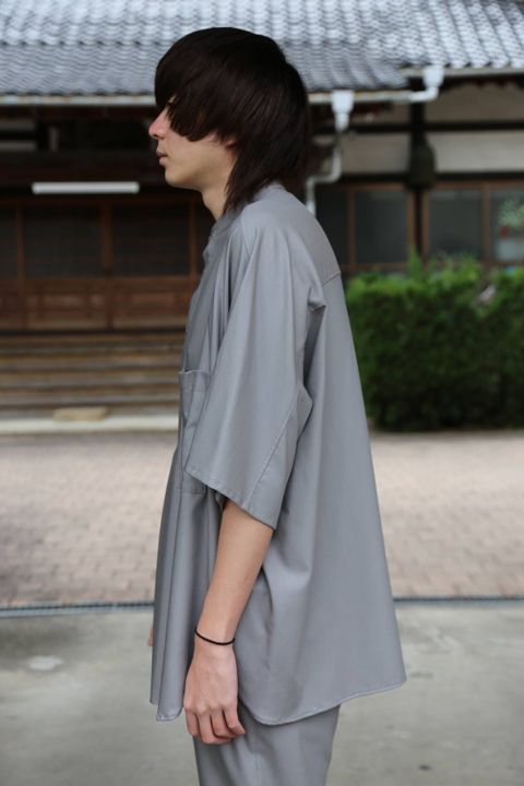 Graphpaper  Silk Wool Stand Collar York Short Sleeve Shirt"GRAY"SETUPstlye.2020.1.25
