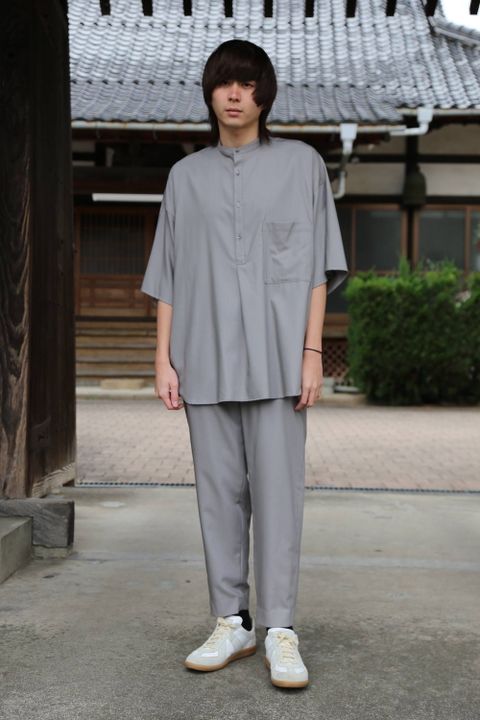 Graphpaper  Silk Wool Stand Collar York Short Sleeve Shirt"GRAY"SETUPstlye.2020.1.25