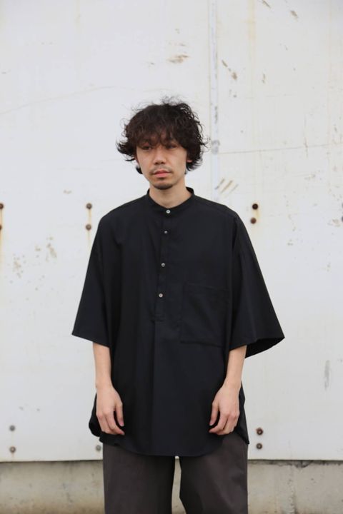 Graphpaper Silk Wool Stand Collar York Short Sleeve Shirt"BLACK"Style.2020.1.25.