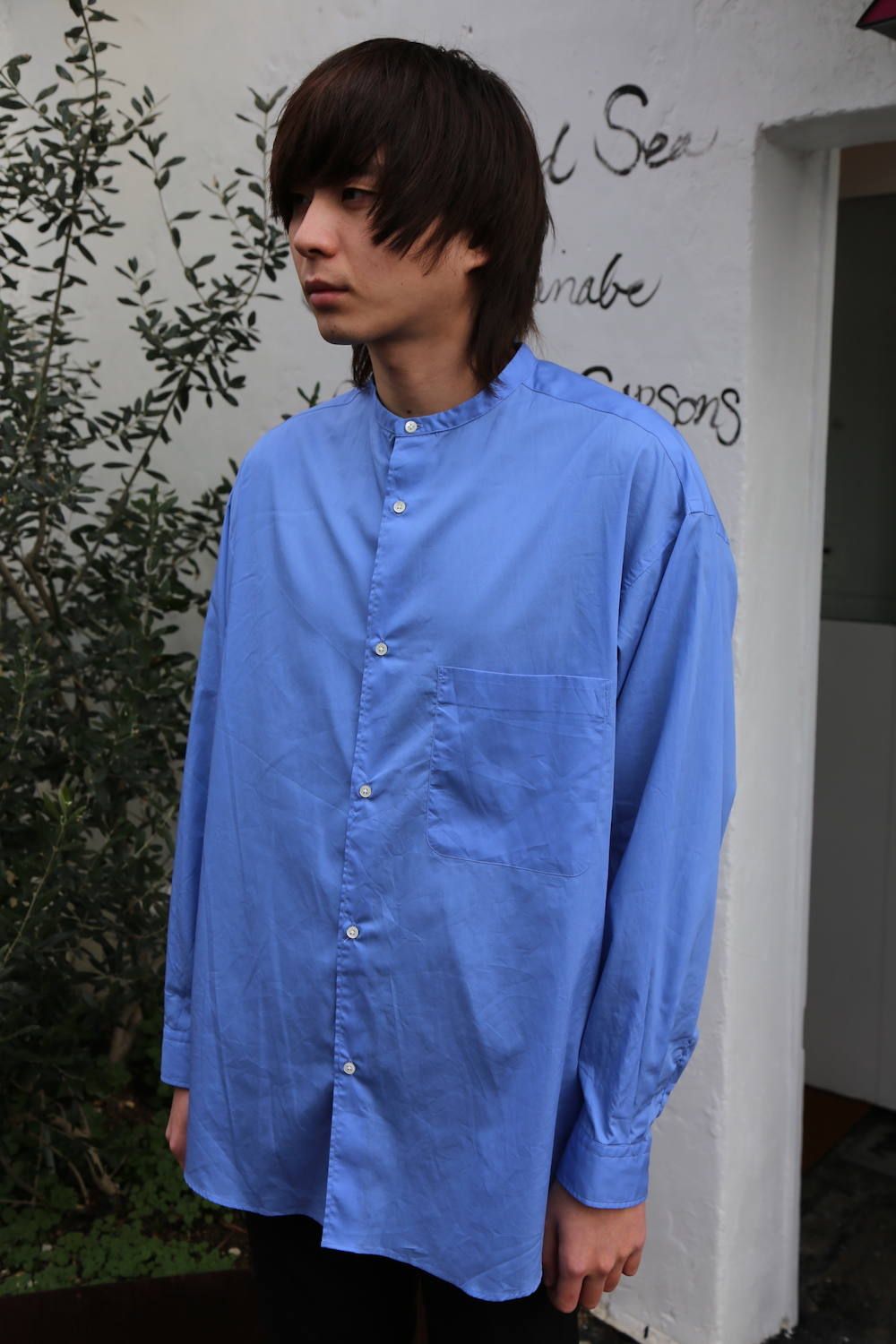 Graphpaper Broad L/S Oversized Band Collar Shirt"BLUE"style.2020.1.19.