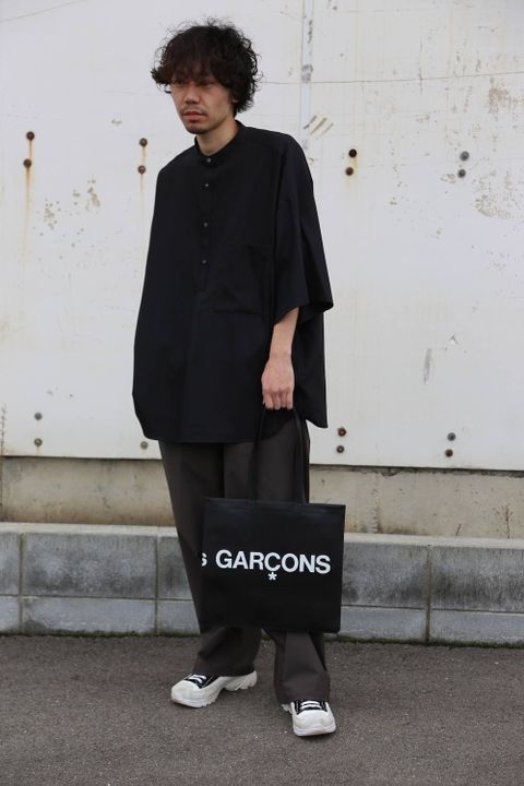 Graphpaper Silk Wool Stand Collar York Short Sleeve Shirt"BLACK"Style.2020.1.25.