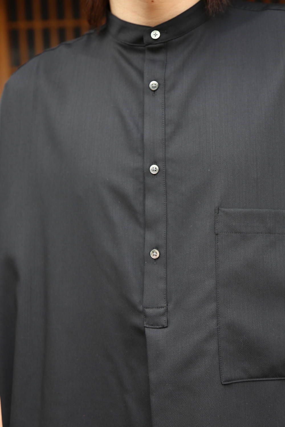 Graphpaper Silk Wool Stand Collar York Short Sleeve Shirt"BLACK"SETUP style.2020.1.25