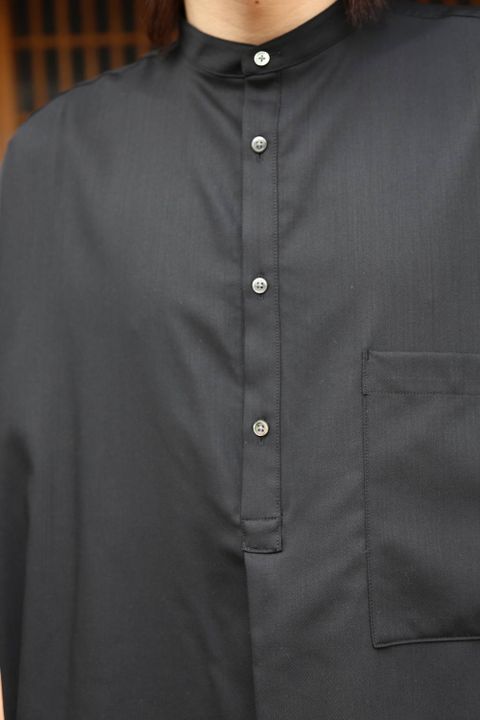 Graphpaper Silk Wool Stand Collar York Short Sleeve Shirt"BLACK"SETUP style.2020.1.25
