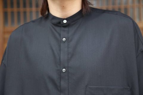 Graphpaper Silk Wool Stand Collar York Short Sleeve Shirt"BLACK"SETUP style.2020.1.25