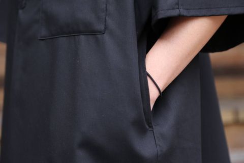 Graphpaper Silk Wool Stand Collar York Short Sleeve Shirt"BLACK"SETUP style.2020.1.25