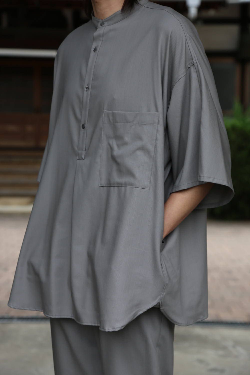 Graphpaper Silk Wool Stand Collar York Short Sleeve Shirt