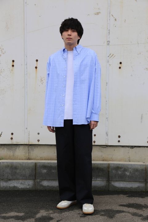 Graphpaper Thomas Mason Oversized B.D  Shirt "BLUE  CH"  style.2020.2.15.