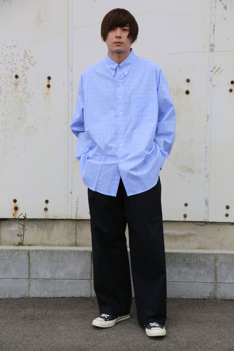 Graphpaper Thomas Mason Oversized B.D  Shirt "BLUE  CH"  style.2020.2.8.