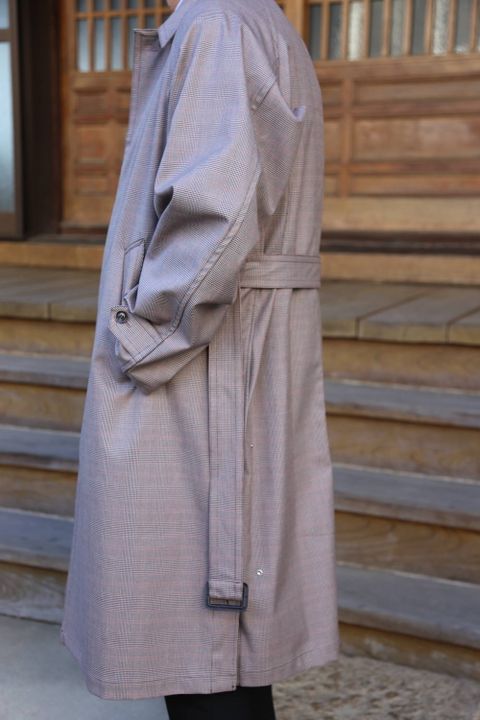 YOKE DOWNSIZING BALL COLLAR COAT"GLEN CHECK"Style.2020.2.14.