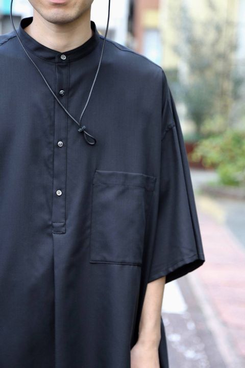 Graphpaper Silk Wool Stand Collar York Short Sleeve Shirt"BLACK"Style.2020.2.3.