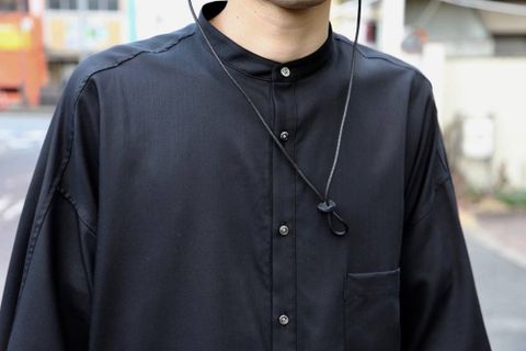 Graphpaper Silk Wool Stand Collar York Short Sleeve Shirt"BLACK"Style.2020.2.3.