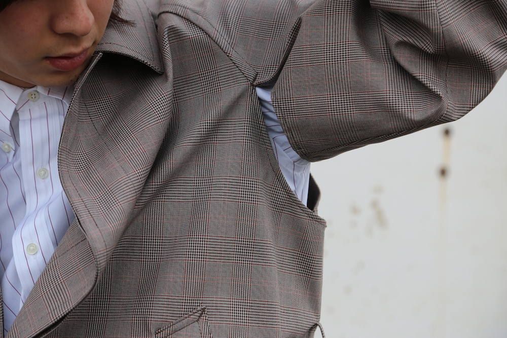 YOKE  DOWNSIZING BALL COLLAR COAT"GLEN CHECK"Style.2020.2.10.