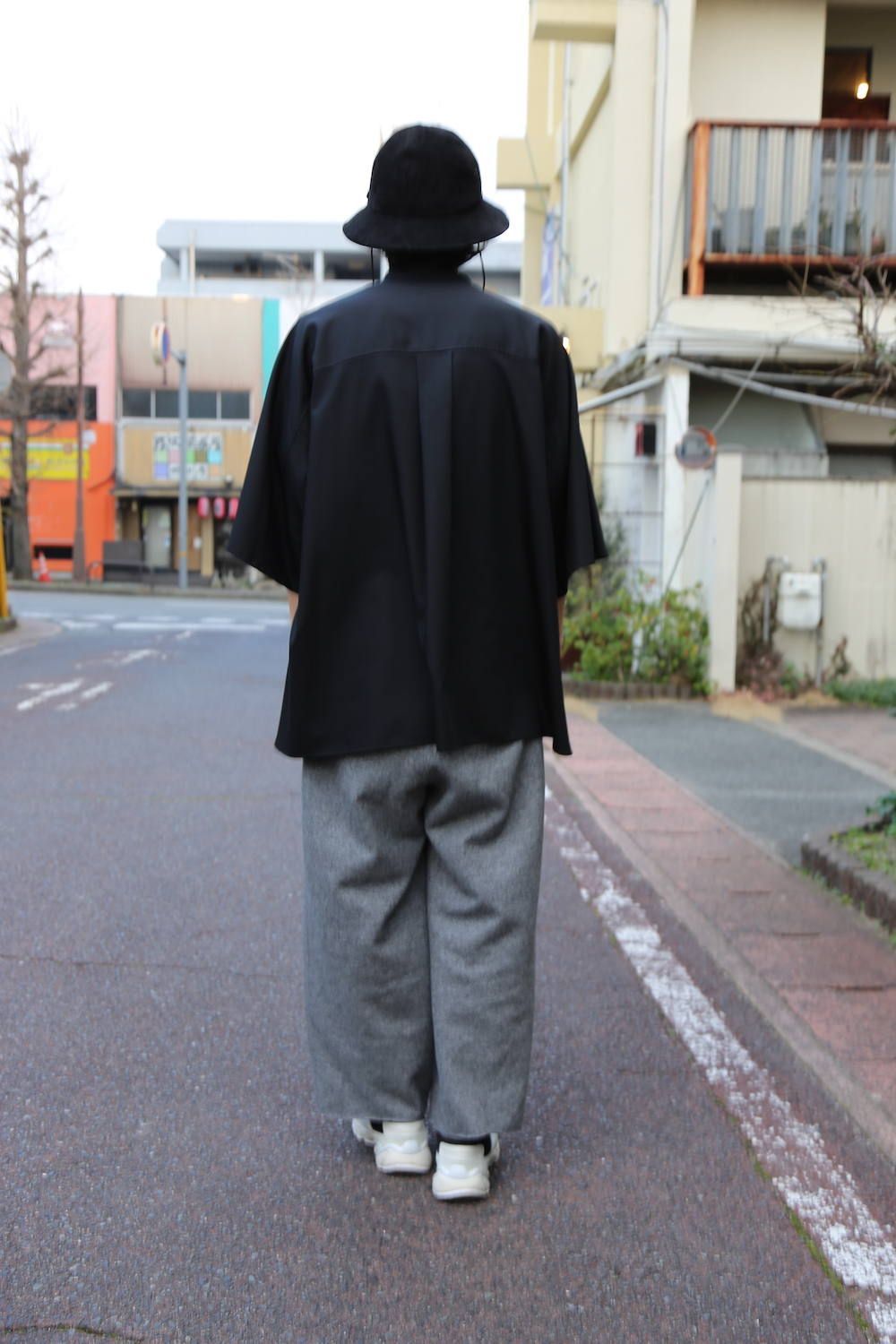 Graphpaper Silk Wool Stand Collar York Short Sleeve Shirt"BLACK"Style.2020.2.3.