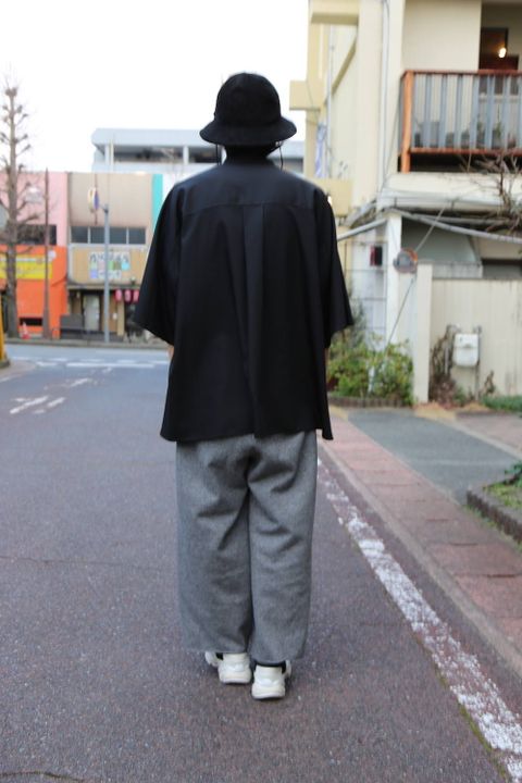 Graphpaper Silk Wool Stand Collar York Short Sleeve Shirt"BLACK"Style.2020.2.3.