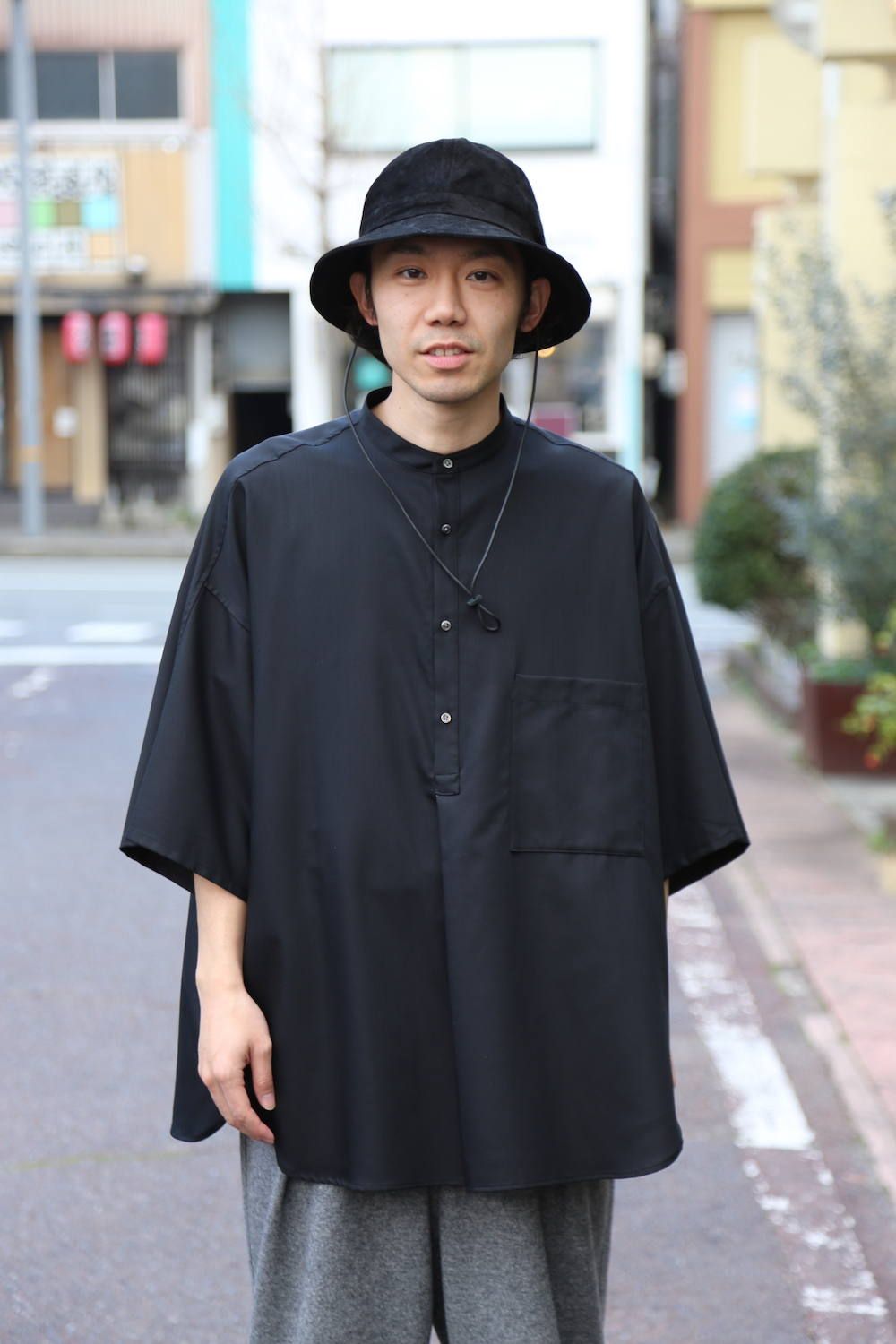 トップス Graphpaper 21SS Stand Collar S/S Shirt Graphpaper Silk Wool Stand Collar York Short Sleeve Shirt