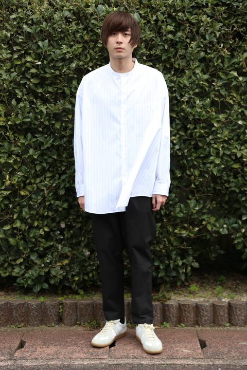 Graphpaper Thomas Mason Oversized Band Collar Shirt "RED  ST"  style.2020.2.8.