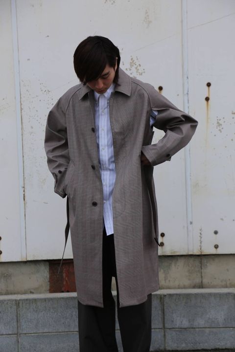 YOKE  DOWNSIZING BALL COLLAR COAT"GLEN CHECK"Style.2020.2.10.