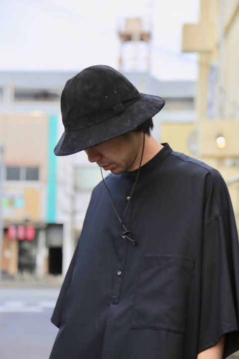 Graphpaper Silk Wool Stand Collar York Short Sleeve Shirt"BLACK"Style.2020.2.3.