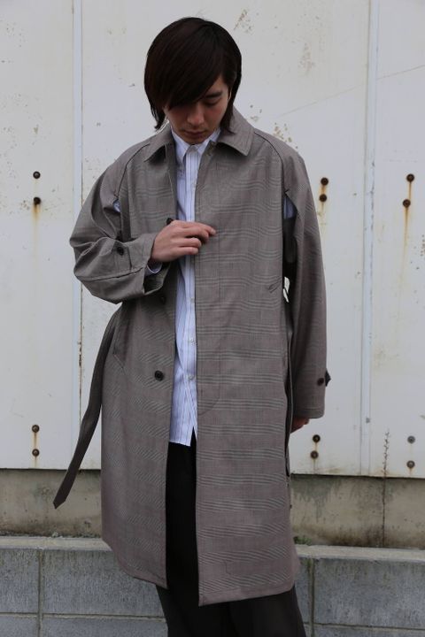 YOKE  DOWNSIZING BALL COLLAR COAT"GLEN CHECK"Style.2020.2.10.