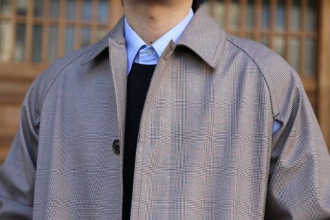 YOKE DOWNSIZING BALL COLLAR COAT"GLEN CHECK"Style.2020.2.14.