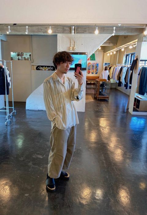 YOKE  OVERSIZED STRIPE SHIRTS"BEIGE"Style.2020.3.29.