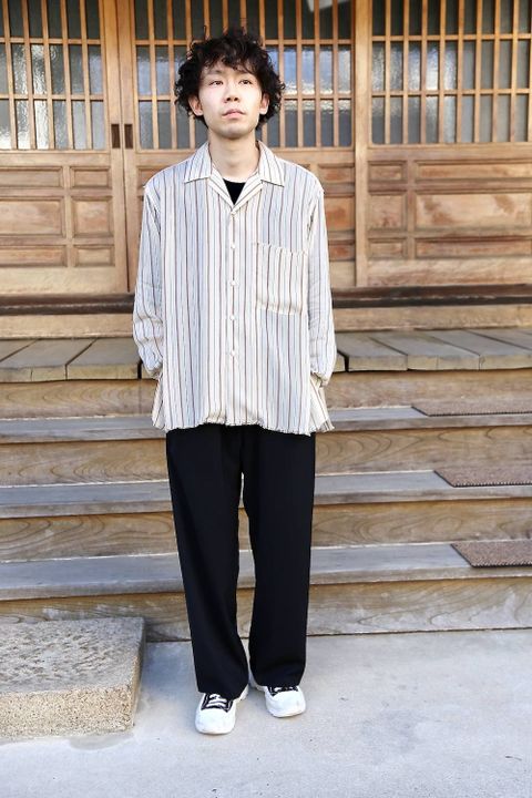 YOKE OVERSIZED STRIPE SHIRTS"BEIGE"スタイル.2020.3.8.