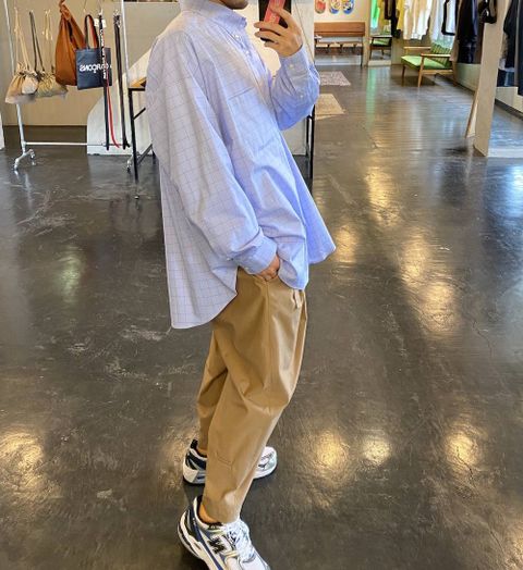 Graphpaper Thomas Mason Oversized B.D Shirt"BLUE CH"Style.2020.3.30.