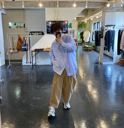 Graphpaper Thomas Mason Oversized B.D Shirt"BLUE CH"Style.2020.3.30.