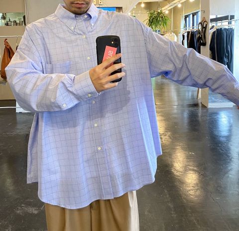 Graphpaper Thomas Mason Oversized B.D Shirt"BLUE CH"Style.2020.3.30.