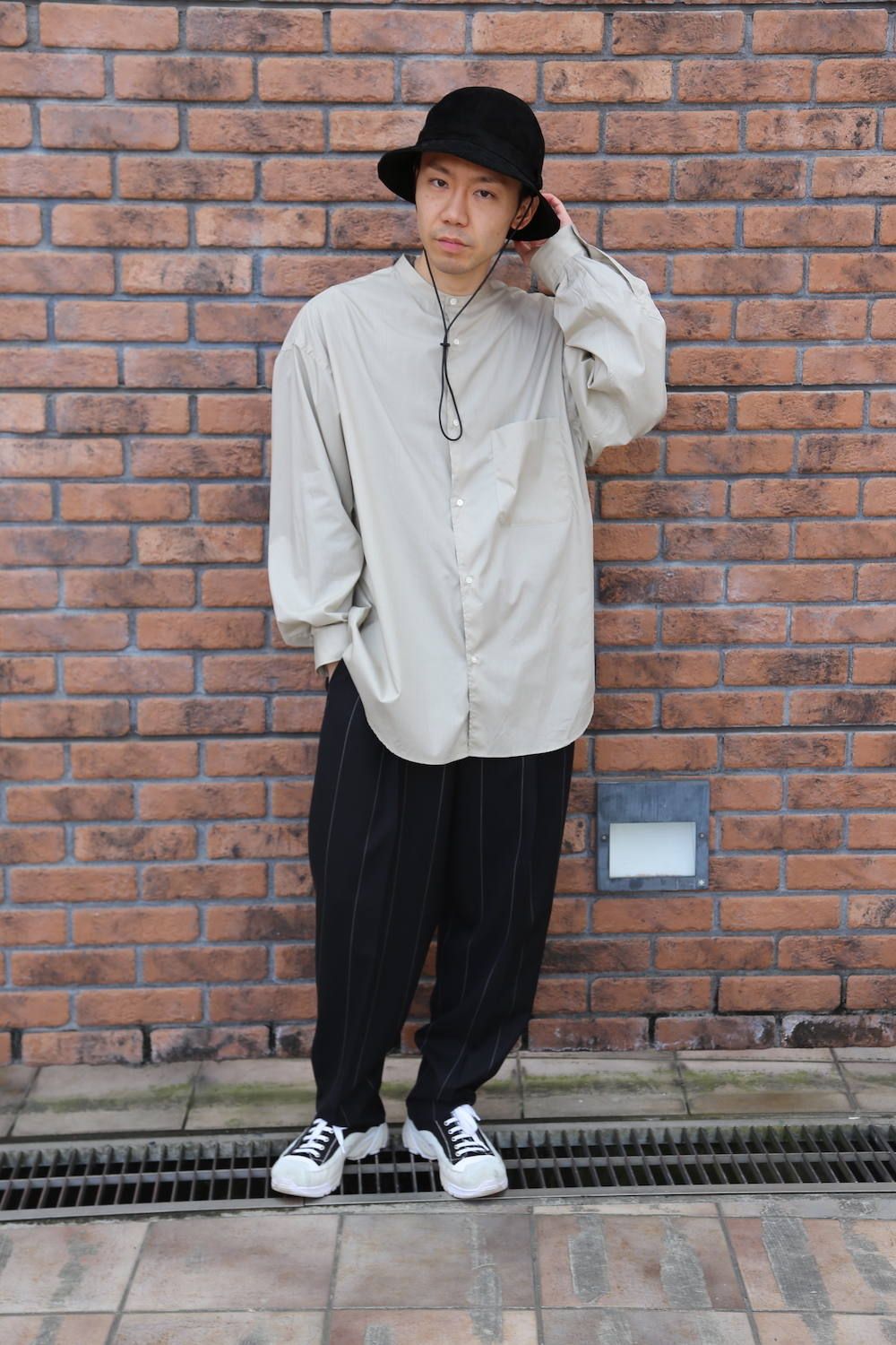 Broad L/S Oversized Band Collar Shirt