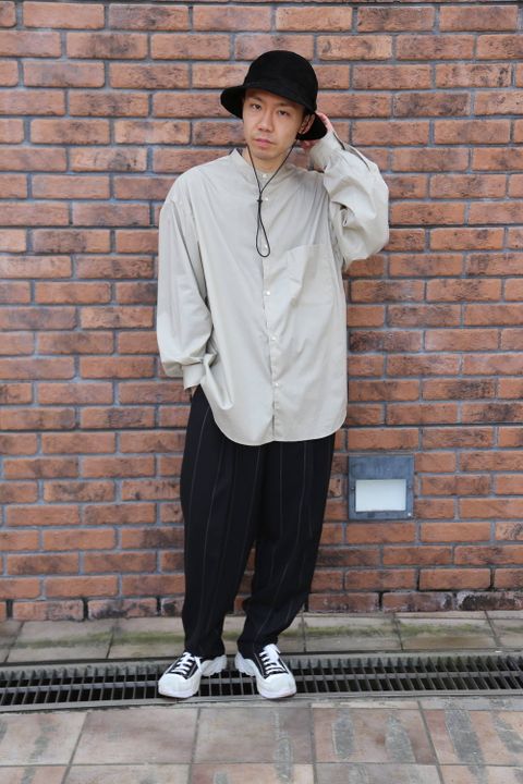 Graphpaper Broad L/S Oversized Band Collar Shirt"BEIGE"Style.2020.3.1.