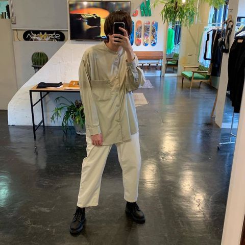 Graphpaper Broad L/S Oversized Band Collar Shirt"BEIGE"Style.2020.4.12.