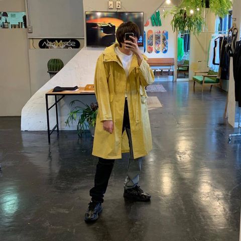 YOKE STAND COLLAR OVER COAT"YELLOW"スタイル.2020.4.12