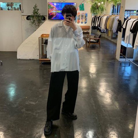 YOKE 2020SS OVERSIZED STRIPE SHIRTS"SAXE"style.2020.4.18.